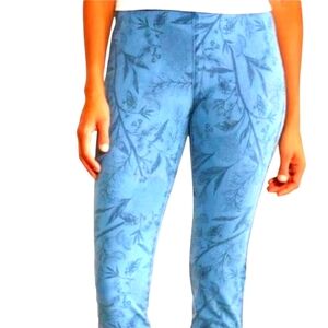 Soft Surroundings Blue Leaf Print Pull on Jeans Size PM